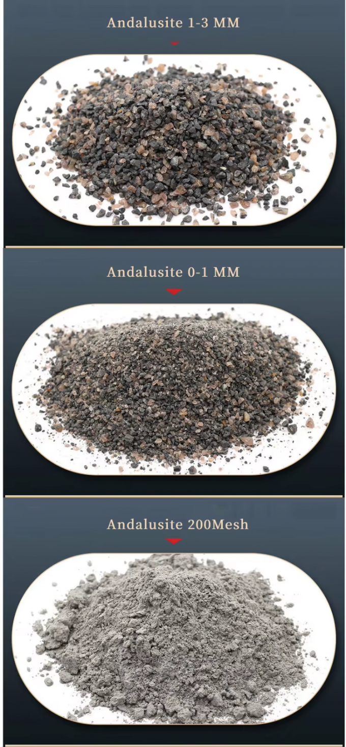 56-58% Al2o3 ไฟไหม้ Andalusite ราคา 0-1mm 1-3mm 200mesh วัตถุดิบไฟไหม้ 2